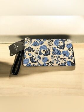 NEW kate spade Lucy Vase Floral Medium LZip Wristlet KH766 Blue Multicolor